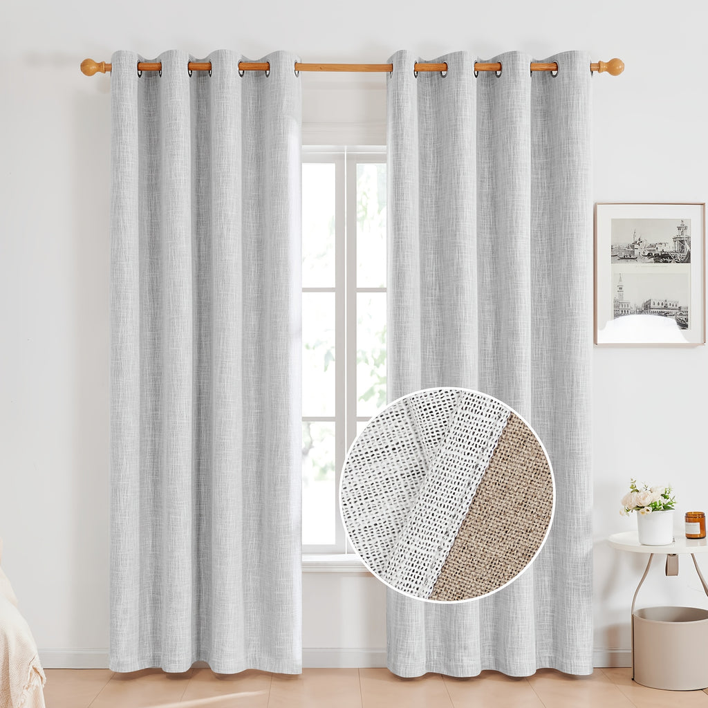 2 Panels Linen Texture 100% Blackout Curtains with Grommet Top - Thermal Insulated, Noise Reducing Full Privacy Drapes for Bedroom And Living Room