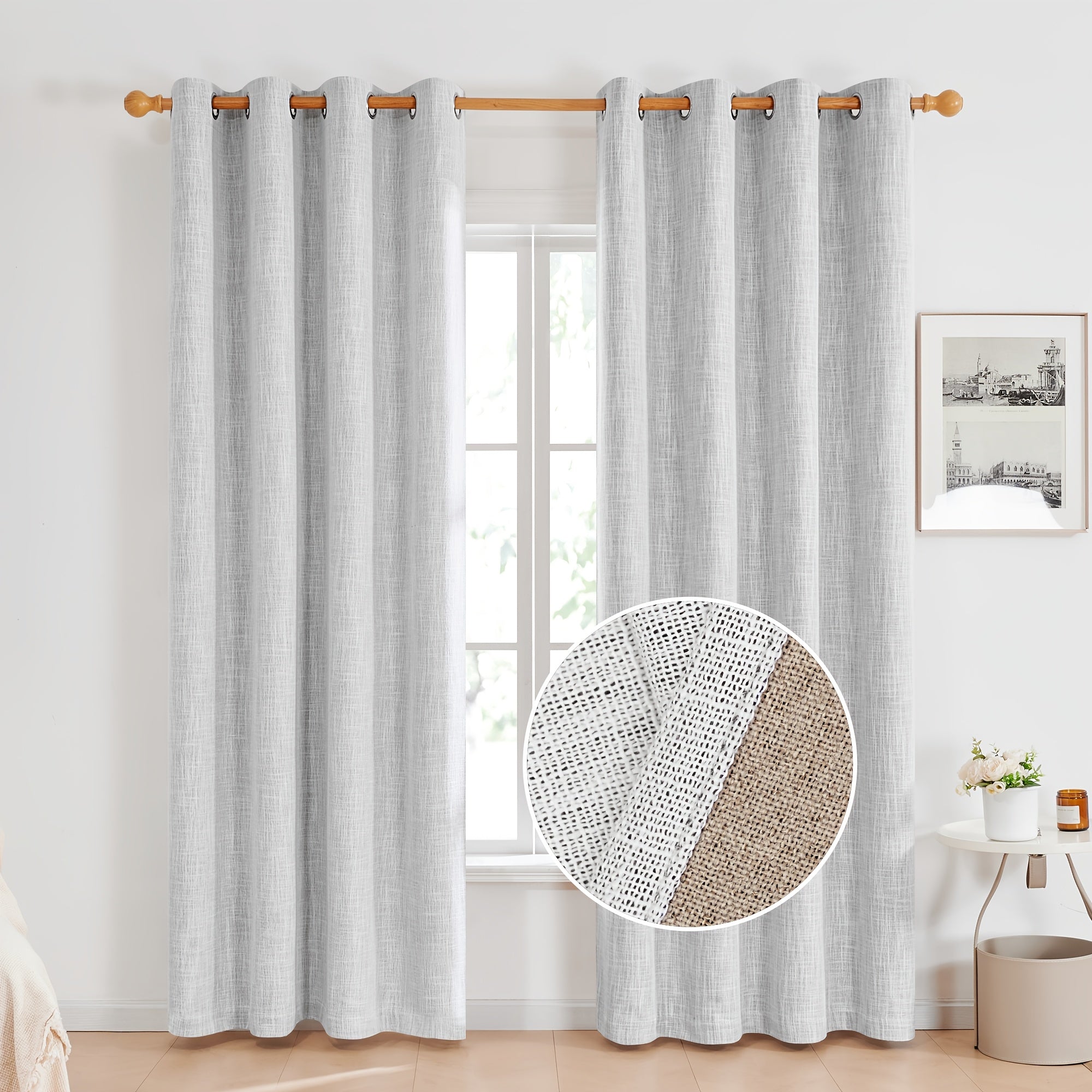 2 Panels Linen Texture 100% Blackout Curtains with Grommet Top - Thermal Insulated, Noise Reducing Full Privacy Drapes for Bedroom And Living Room