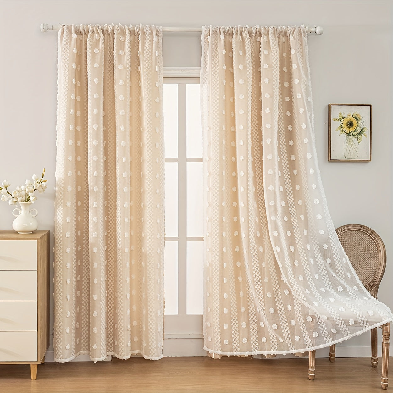 Boho Chic Pom-Pom Sheer Curtains - Stylish 2-Panel Design with UV Protection, Rod Pocket for Easy Installation, Perfect for Living Room, Bedroom, Office, and Balcony Decor, Adding a Touch of Elegance and Sophistication to Any Room