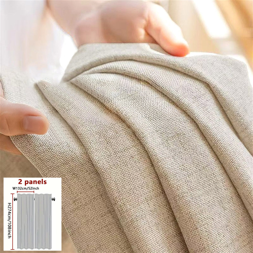 A Set of Two Minimalist Modern Style Versatile Japanese Curtains Available in Three Colors: Natural, Gray, And White. They Soften Outdoor Light with a Semi-Transparent Filter, Featuring Natural Lines And Textures