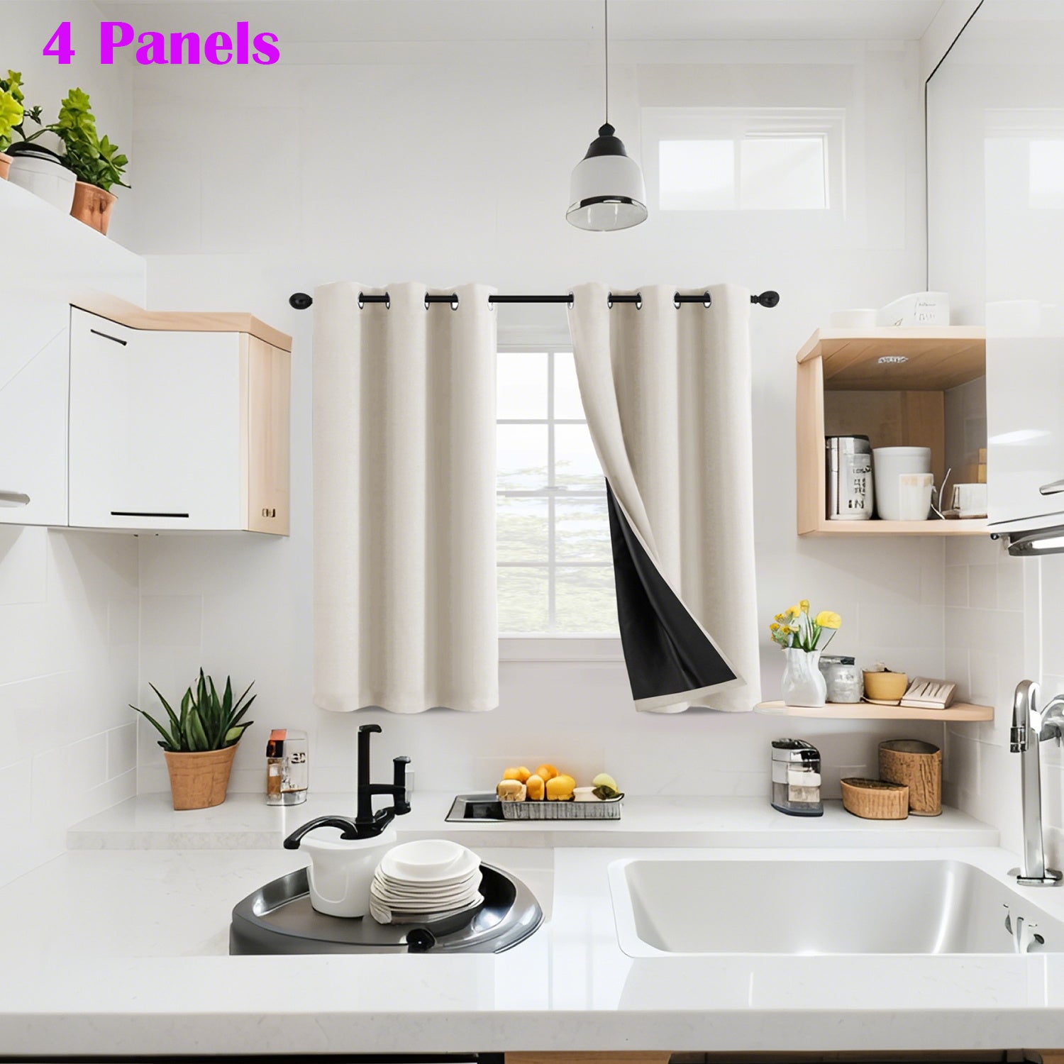 4 Panels 100% Blackout Window Curtains Full Light Blocking Drapes with Black Liner Soft Brushed Fabric Thermal Insulated Draperies for Living Room Bedroom Kitchen Dining Room