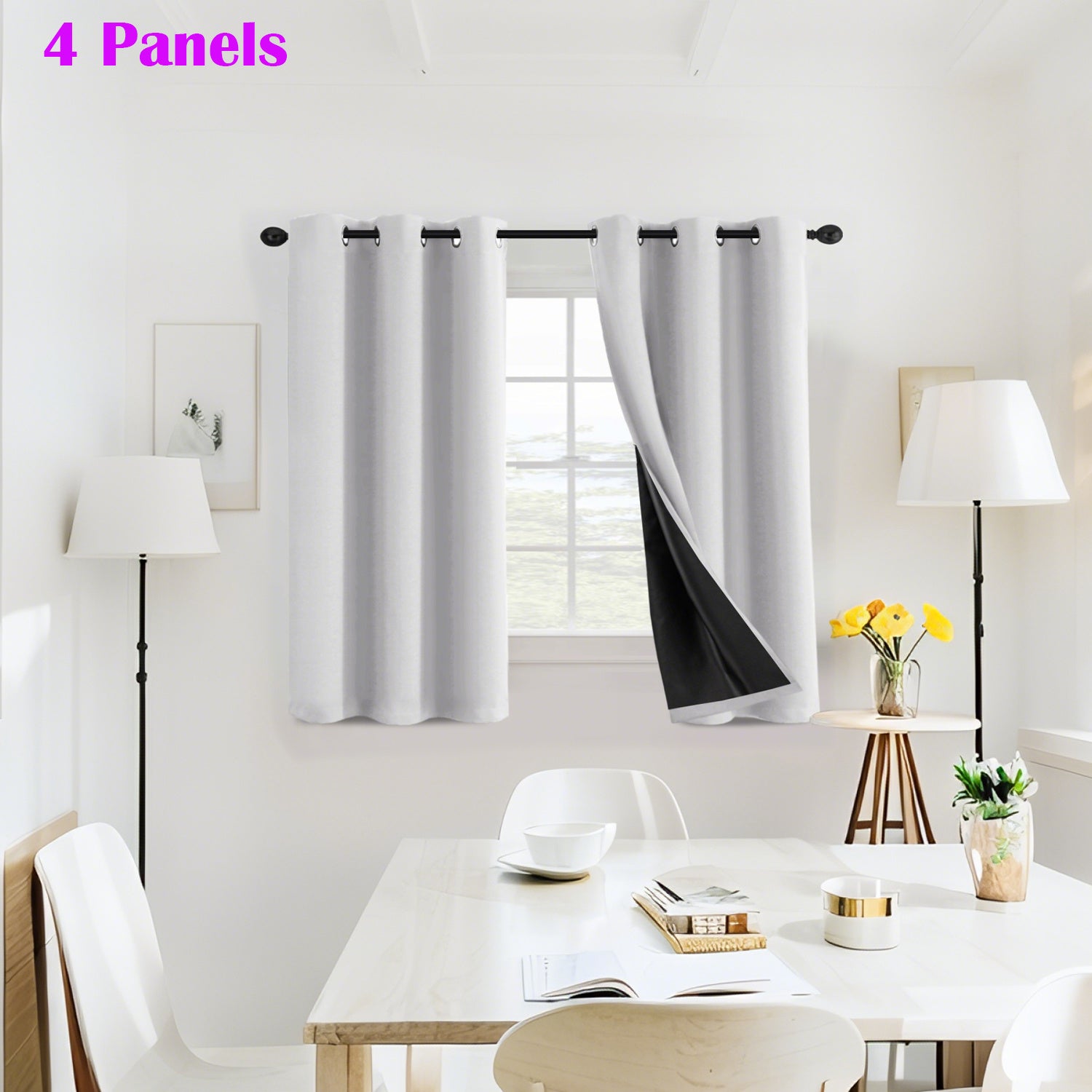 4 Panels 100% Blackout Window Curtains Full Light Blocking Drapes with Black Liner Soft Brushed Fabric Thermal Insulated Draperies for Living Room Bedroom Kitchen Dining Room