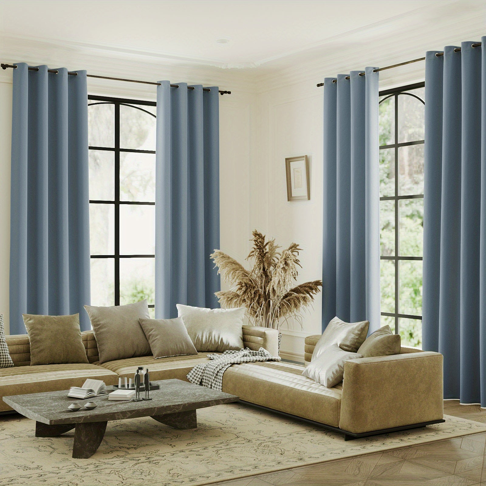4 Panels 100% Blackout Window Curtains Full Light Blocking Drapes with Black Liner Soft Brushed Fabric Thermal Insulated Draperies for Living Room Bedroom Kitchen Dining Room