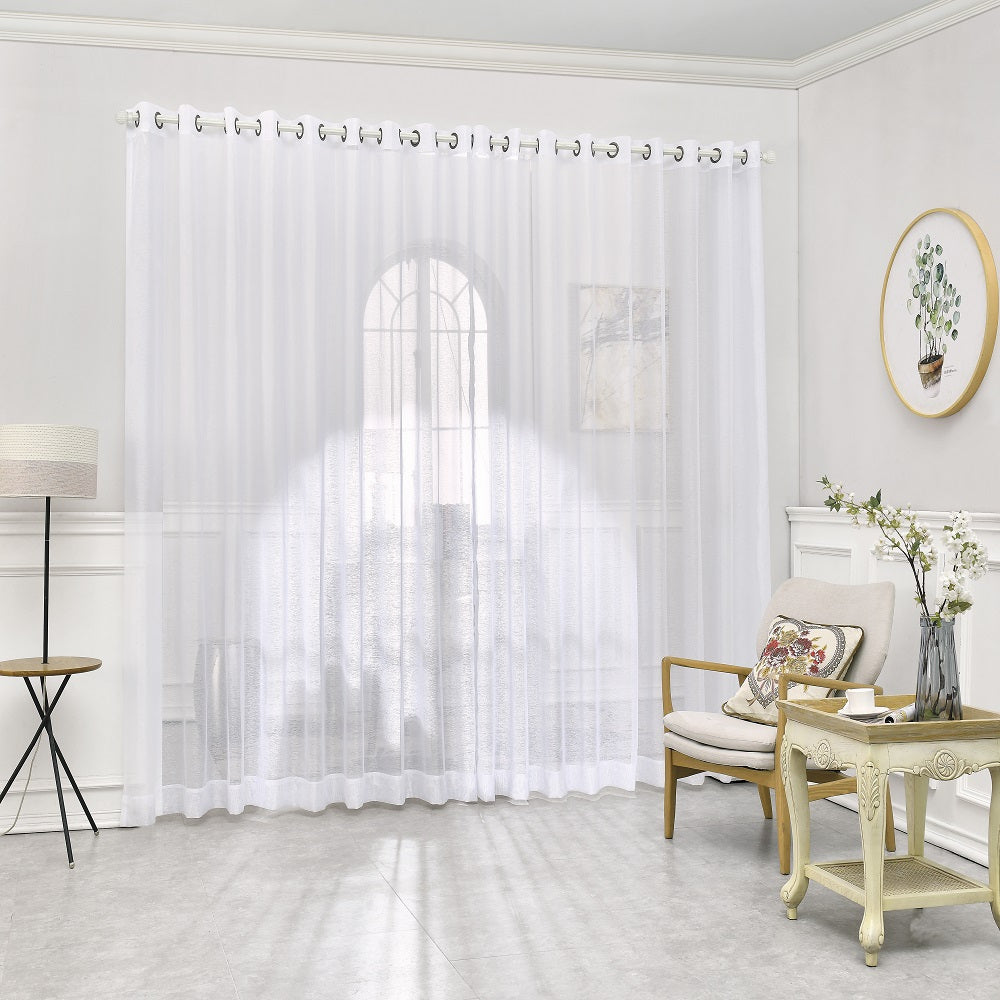 WARM HOME DESIGNS Pair of 2 Extra Large Wall to Wall Sheer Room Divider Curtains with 2 Matching Tie-Backs