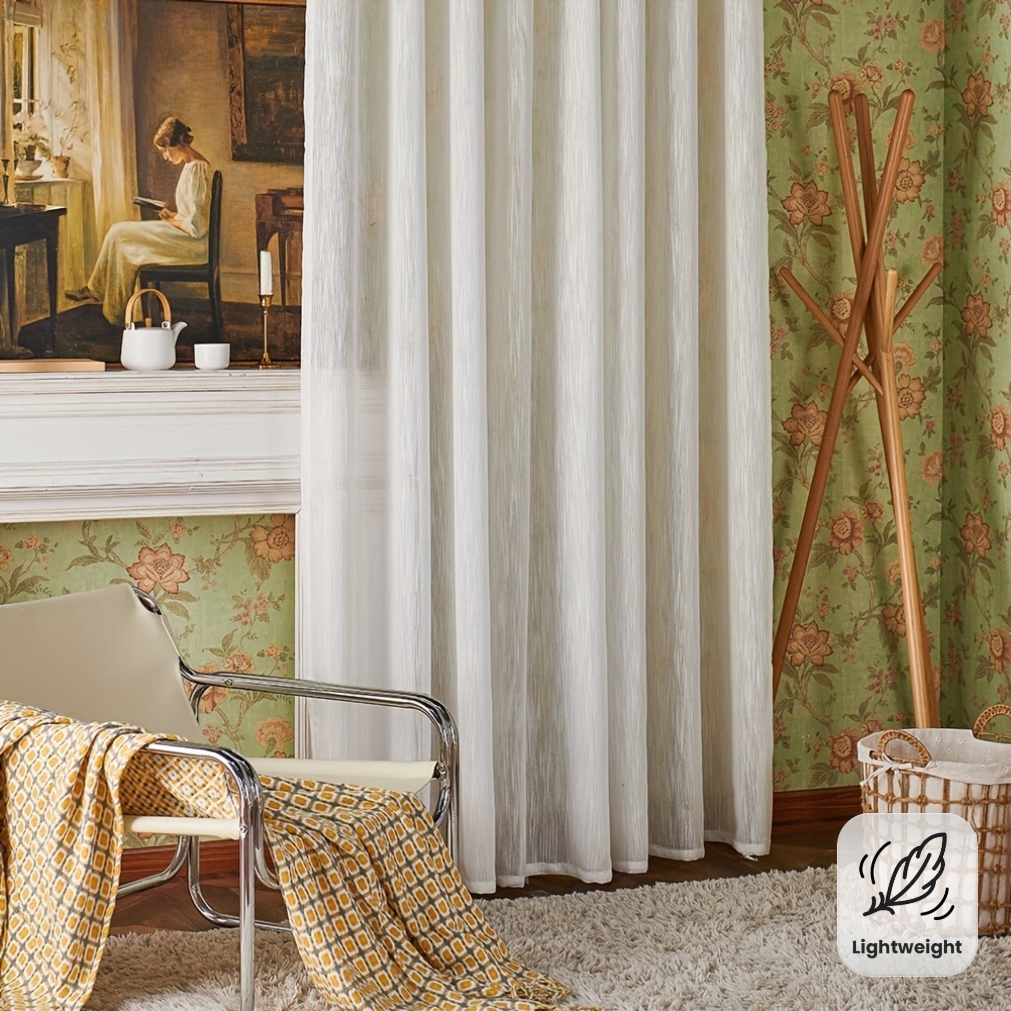 2pcs Nordic Vintage White Minimalist Grommet Sheer Curtains, Lightweight and Sheer Ready-Made Window Curtains for Living Room and Bedroom Home Decor